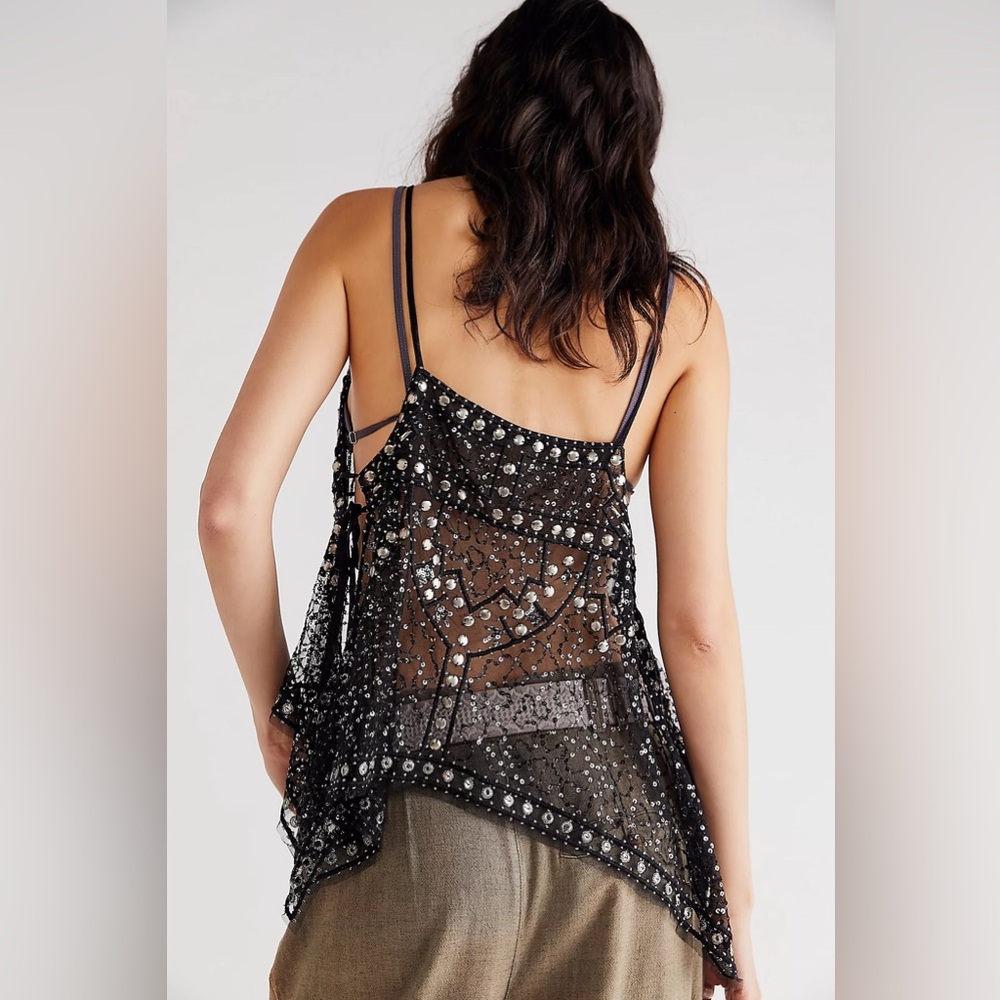 Free People Black Beaded Sheer Camisole - Picture 2 of 4